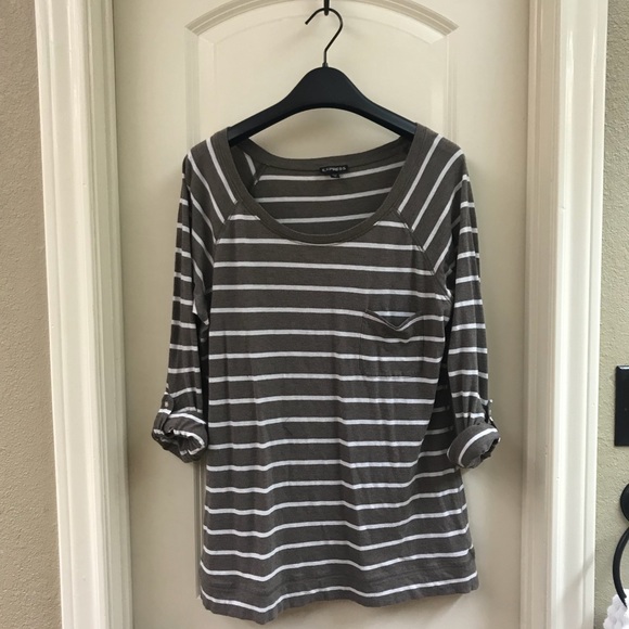 Express Heathered Brown & White Long Sleeve Tee - Picture 2 of 5